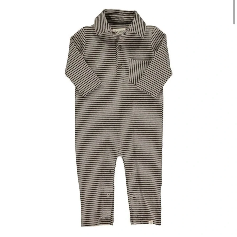 ME & HENRY GREEN STRIPE ROMPER Kingston Polo Romper Stripe